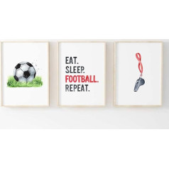 Berniukai Futbolo plakatas Sienų menas Futbolo aksesuarai Miegamasis Vaikai Meno kūrinių rinkinys 3 [rėmas neįtrauktas] (A4)