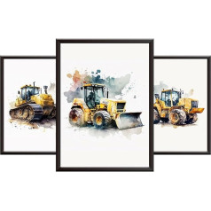 3 statybinių transporto priemonių plakatų pakuotė berniukų miegamojo sienų meno dekoras, mažylių miegamojo nuotraukos Buldozerio krautuvas Ekskavatorius Nerėminti berniukų sienų meno plakatai Be rėmelio A4 ekskavatorius Spausdinti rinkinį Ža