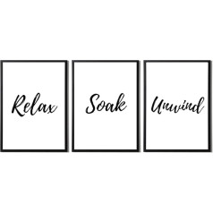 State Media Vision Relax Soak Unwind Moderne Badezimmer-Wandkunst - Set mit 3 minimalistischen Badezimmer-Dekor - nur Druck (Set 1, A3)