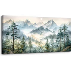 MHARTK66 Akvarelė Žalioji kalnų kraštovaizdžio drobė paveikslai, 50 x 100 cm Dideli sienų paveikslai Gyvenamasis kambarys Natūralus kraštovaizdis paveikslas estetiškas, modernus sienų dekoravimas Menas Spausdinti Miegamasis Vonios kambarys Biur