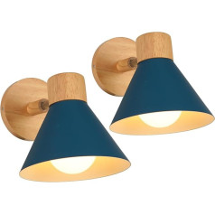 LIGKIN Pack of 2 Indoor Wall Lights, modernus pramoninis sieninis šviestuvas, E27 besisukantis sieninis šviestuvas, medinis dekoratyvinis interjero apšvietimas miegamajame, svetainėje, prieškambaryje, kavinėje, skersmuo 18 cm