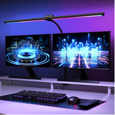 vatato Dviguba LED stalinė lempa su RGB, reguliuojamo ryškumo 24 W stalinė lempa namams ir biurui, tvirtinama dienos šviesos lempa su nuotolinio valdymo pulteliu, 5 spalvos, 5 ryškumo biuro stalinė lempa (juoda)