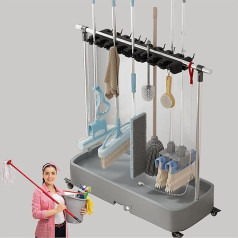 Abflussregal, Besen-Mopp-Halter, bodenstehend, für nasse Mopps, Reinigungswerkzeugwagen, beweglicher kommerzieller Mop-Halter, Reinigungsmittel-Organizer, Gartenwerkzeug-Aufbewahrung, Mopp f