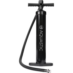 AQUASTIC rankinis baidarių siurblys su integruotu manometru 14,5 PSI / 1 baras Dvi 3 litrų talpos kameros 125 cm žarna Juoda AQS-KPU001