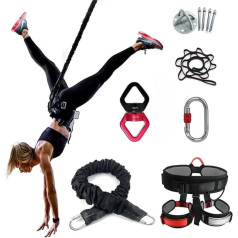 Gravity Yoga Bungee Cord Resistance Belt Set Suspension Trainer Bungee Dance Rope Bodyweight Resistance System, Full Body Training for Home, Travel and Outdoor Muscle Building (110 kg)