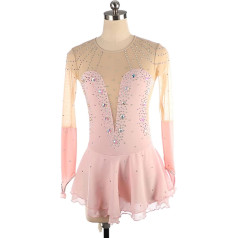 YDHTIZ mergaičių dailiojo čiuožimo kostiumas rožinis Spandex konkurencijos kostiumas Suaugusiųjų įgulos kaklo Diamond ilgomis rankovėmis balerina apranga Konkurencijos mokymas Sportinė moteris