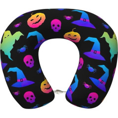 BREAUX Rainbow Halloween Ghost Witch Hat Spider Print Memory Foam Travel Pillow U-formos kelionių pagalvė Travel Pillow Neck Pillow for Driving Nap