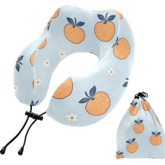 Kelionės pagalvė Orange Fruit White Flower Pattern Memory Foam Neck Pillow Headrest Cosy Soft Pillow Perfect for sleep rest, aeroplane, car and home