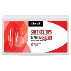 IBD Soft Gel Tips Medium Coffin - 504 vnt., 12 dydžių, skaidrūs nagų antgaliai, minkšti geliniai antgaliai nagų priauginimui, vidutinio dydžio karsto formos - pagaminta JAV