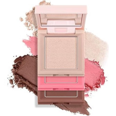 Apooliy Blush Highlighter Contour 3-in-1 makiažo paletė, matinė, žėrinti, švytinti kompaktinė pudra, labai pigmentuota bronzinė pudra