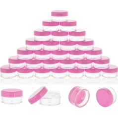 10 g mėginių indeliai, 40 pakuočių mažų plastikinių indelių su dangteliais Tušti mėginių indeliai su etiketėmis ir mini vienkartinėmis mentelėmis (rausvi dangteliai)