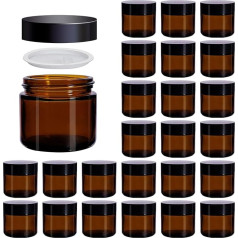 Galssmagic 24 pakuotės gintariniai indeliai su dangteliais 2oz maži indeliai su vidiniu pamušalu ir juodais dangteliais, kelioniniai indeliai kosmetikos indeliams, kremui, kūno šveitikliui, losjonui