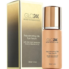 GLO24K akių serumas su 24 karatų auksu, senėjimą stabdanti formulė su vitaminais ir hialurono rūgštimi
