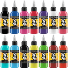 14 profesionalių tatuiruočių dažų rinkinys - 30 ml/ buteliukas, pilnos spalvos grynas pigmentinis rašalas, skirtas mikroskulptūrai, makiažui, grožiui, kūno tapybai ir menui