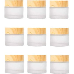 Healthcom 10 vnt. 10 g/10 ml stiklinių matinio stiklo kosmetikos kremo stiklinis buteliukas su medžio grūdų dangteliu Tuščios kosmetikos talpyklos, skirtos makiažui, lūpų balzamui, akių šešėliams, matinis