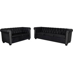Youuihom Svetainės baldai, grindų sofa, svetainės sofa, Chesterfield sofos, 2 ir 3 vietų dirbtinės odos, juodos spalvos, tinka biurui, kabinetui, butui, miegamajam
