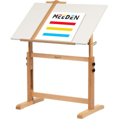 Meeden Baltoji lenta Medinis piešimo stalas: 90 cm x 60 cm stalas menininkui - masyvus buko medienos stalas menams ir amatams - didelis pakreipiamas stalas suaugusiesiems, menininkams, rašymui ir darbui