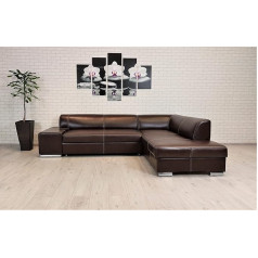 Quattro Meble London II kampinė sofa 275 x 200 cm Tamsiai ruda natūrali oda su dekoratyviniais dygsniais Sofa-lova su miego funkcija Tikros odos kampinė sofa