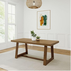 Plank+Beam Ūkinis valgomojo stalas, kaimiškas virtuvės stalas, didelis stačiakampis medinis valgomojo stalas valgomajam, namų biurui, svetainės baldams, lengvai surenkamas, pekano vielos šepetėlis