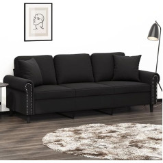 Mengtu 3-vietė sofa su dekoratyvine pagalvėle Sofa Sofa Lounge Sofa Minkšta sofa Relax Sofa Svečių sofa Dvigulė sofa svetainei Miegamasis Svečių kambarys Juodas 180 cm aksomas