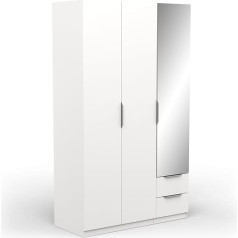 Demeyere 391369 Moderni veidrodinė ir drabužių spinta, 3 durys, 2 stalčiai, 4 skyriai, matinės baltos spalvos, 119,4 x 51,1 x 203 cm, medžio medžiaga, pilka