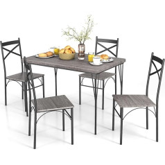 Relax4Life Valgomojo stalo komplektas 5 dalių valgomojo stalas su 4 kėdėmis, sėdimųjų vietų komplektas 4 žmonėms, sėdimųjų vietų komplektas su metaliniu rėmu, valgomojo kambario komplektas virtuvės valgomajam
