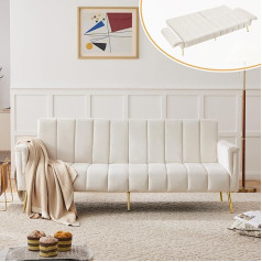 Drixno Sulankstoma sofa lova iš aksominio audinio, 4 vietų sofa lova su pagalbinėmis kojelėmis, sofa lova su miego funkcija, smėlio spalvos, tinkama svetainei, miegamajam, namų kinui, svečių kambariui