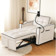 Kecduey Sofa lova, 3-in-1 išskleidžiama viengulė minkšta sofa su puodelių laikikliais ir mobiliojo telefono laikikliais, sofa-lovas, miegamasis krėslas, fotelis, puikiai tinka mažoms erdvėms (smėlio spalvos)