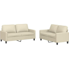 Vidaxl Sofos komplektas, 2 dalių fotelis, sofa, svetainės sofa su porankiais, sofos komplektas, dizainerio sofa, sėdimieji baldai, minkšti baldai, kreminė dirbtinė oda