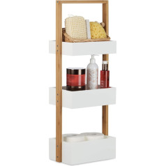 Relaxdays Bambukinė vonios kambario lentyna su 3 krepšeliais, vidutinio tankio medienos plaušų plokštės (MDF), V x Š x G: 76 x 30 x 18,5 cm, balta / natūrali