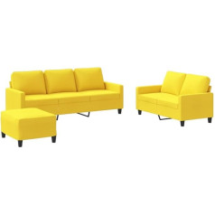 Vidaxl Sofos komplektas 3 dalių fotelis Kanapė su pagalvėle Kojinė sofa Svetainės sofa su porankiais Sofos komplektas Dizainerio sofos sėdimieji baldai Minkšti baldai Šviesiai geltonas audinys