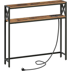 Mahancris 100 cm 2 pakopų konsolinis staliukas, šoninis staliukas, su 2 kištukiniais lizdais ir 2 USB, siauras prieškambario staliukas, prieškambario staliukas, sofos staliukas prieškambaryje, svetainėje, miegamajame, vintažinė ruda ACTHR115UE01