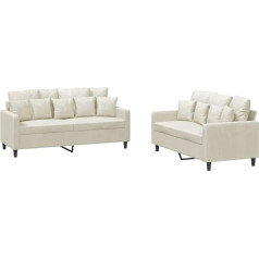 Vidaxl Sofos komplektas, 2 dalių fotelis, sofa, svetainės sofa su porankiais, sofos komplektas, dizainerio sofa, sėdimieji baldai, minkšti baldai, kreminis aksomas
