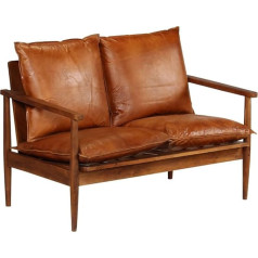 Uluyyuc Svetainės baldai Kempingo sofa Sofos ir kušetės Sofa lova - 2 dalių sofos komplektas Ruda natūrali oda ir medžio masyvas Akacija, skirtas poilsio kambariui Patio Party Garden