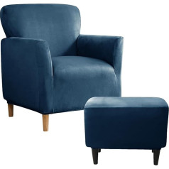 Unbbrrl Įtempiamas aksomo Slipcover Banketinė kėdė Fotelis su sėdynės pagalvėlė padengti Kėdė Sofa apima gyvenamasis kambarys ir Osmanų kojos atrama Slipcover Set (Sapphire, kėdė ir Ottm)