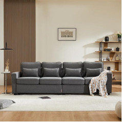 Moimhear Šiuolaikinė 4 vietų sofa Lininio audinio keturių vietų sofa su atramų kišenėmis ir 4 pagalvėlėmis Paprasto stiliaus sofa, tinkanti gyvenamajam kambariui, butui, biurui 3 spalvų variantai sofoms