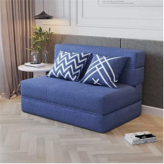 Usmask Dvivietė sulankstoma lova Sofa Kėdė Čiužinys Nešiojama sulankstoma miegamoji lova su nuimamu užvalkalu Sofa Kėdė Kėdė su 2 pagalvėlėmis namams Miegamojo kambarys Gyvenamasis kambarys Biuras Mėlyna 76x72x120c