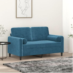 Ccciner Dvivietė sofa su dekoratyvine pagalvėle, mėlyna, 120 cm, aksomas, Šiuolaikinė dvivietė mėlyna aksominė sofa su jaukiomis dekoratyvinėmis pagalvėlėmis patogiam sėdėjimui Sofos ir sofos
