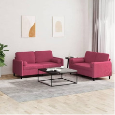 Tidyard 2-TLG. sofos komplektas sofa lova sofa svetainė minkšti baldai sofa lova sofos komplektas poilsio sofa su pagalvėlėmis vyno raudonas aksomas