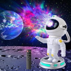 Astronautų šviesos projektorius, žvaigždėto dangaus projektoriaus LED aplinkos apšvietimas, galaktikos projektoriaus naktinė šviesa su nuotolinio valdymo pulteliu ir laikmačiu, 360° rūko lubų apšvietimas miegamajam, žaidimams, namų kinui