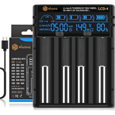 WISSBLUE LCD-4 18650 baterijų įkroviklis Baterijų įkroviklis 2A greito maitinimo baterijų įkroviklis, LCD ekranas su 