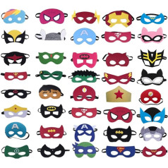 Yidaxing 40 x Superherojų kaukės, veltinio kaukės, Superherojų Cosplay, vakarėlių kaukės, Kalėdos, Helovinas, akių kaukės su elastine virve, nuo 3 iki 12 metų