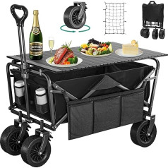 YITAHOME Bollerwagen mit Großen Universalrädern, Faltbarer Handwagen mit Tisch, 2 Getränkehaltern, Hohe Tragfähigkeit 220 lbs Verstellbare Griffhöhe, Bollerwagen für Outdoor Garten Picknicks (Schwarz)