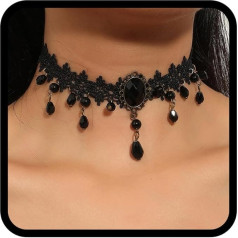 Rankų darbo gotikos nėrinių Choker karoliai Juoda karoliukai Tassels karoliai Rhinestone karoliai su tuščiavidurių gėlių papuošalai moterims ir mergaitėms, juoda nėrinių