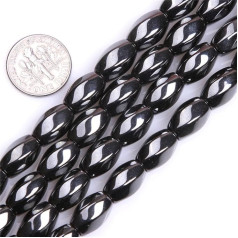 HAAMIIQII 30 vnt. 8 x 12 mm natūralaus juodo hematito laisvų brangakmenio karoliukų Olivary Twist Spacer karoliukai juvelyrinių dirbinių pasidaryk pats DIY apyrankė vėrinys