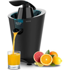 Cecotec EssentialVita PowerFresh 1000 Black Elektrinė citrusinių vaisių sulčiaspaudė 1000 W galios Nerūdijančio plieno filtras 6 titaniniai peiliai Nuolatinė ekstrakcija Apsauga nuo lašėjimo Dalys, kurias galima plauti indaplovėje