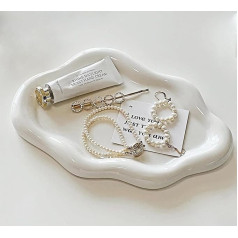 Vonios padėklas marmurinis papuošalų dekoratyvinis padėklas Keraminis vonios kambario padėklas papuošalų padėklas marmurinis ovalus 26 x 16 cm (baltas)