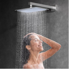 12 Zoll Regenduskopf Duschkopf Edelstahl, KES Regenduschkopf Hochdruck, Brausekopf Wasserfall Rechteckig mit 300 Düsen für Dichten Wasserfluss Regenbrause Replacement Gebürstet, J215S12F25-BS