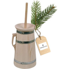 HOFMEISTER® medinė sviesto statinė 2 litrams grietinėlės, sviesto gaminimas patiems, autentiški Böttcher dirbiniai iš neapdorotos eglės, dekoracijai arba dovanai, 42 cm