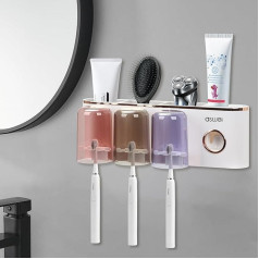 Zahnbürstenhalter Wandmontage, Zahnbürstenhalter für Badezimmer mit Zahnpastaspender, Zahnbürstenhalter mit 3 Tassen und 6 Zahnbürstenschlitzen